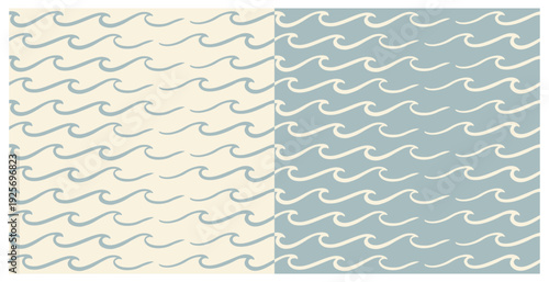 Wavy vector seamless pattern set. Pastel color palette. Milky and soft blue