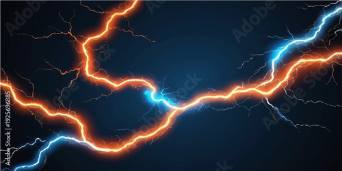 A powerful flash of electric energy strikes through the dark night sky in this fractal design illustration of a dangerous lightning bolt thunderstorm