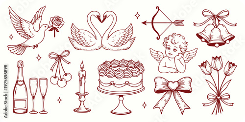 Romantic Valentine's Day Symbols with Swans Dove Cake Bells and Cupid (17) desi