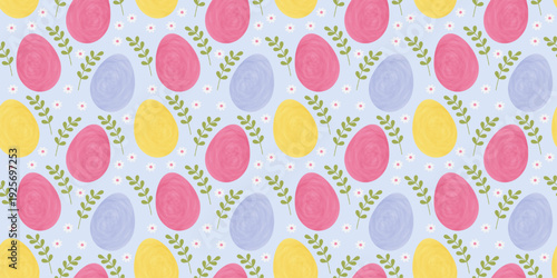 Easter seamless pattern with textured eggs