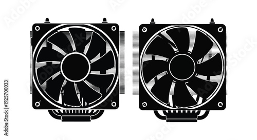 Two computer cpu coolers black and white sketch style illustration