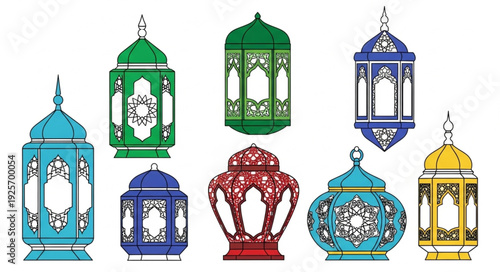 Collection of colorful Islamic lanterns for Ramadan and Eid celebrations.