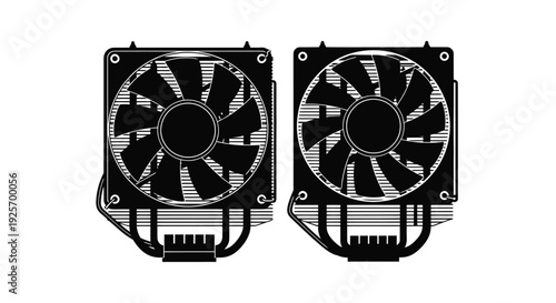 Two computer cooling fans displayed in a black and white illustration