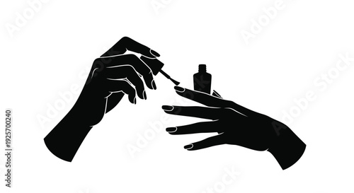 Hands applying nail polish in a minimalist black and white design