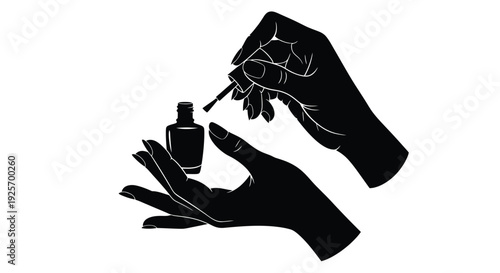 Hands applying black nail polish with a small brush and bottle