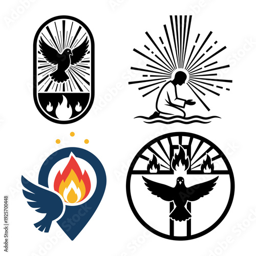 Pentecost Church Icon Bundle with Calendar Lantern Holy Spirit and Gathering Scene