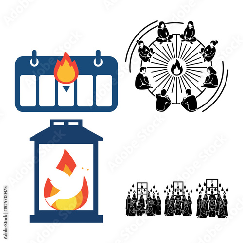 Pentecost Worship Icon Bundle with Chalice Flame Dove Crown of Thorns and Growth