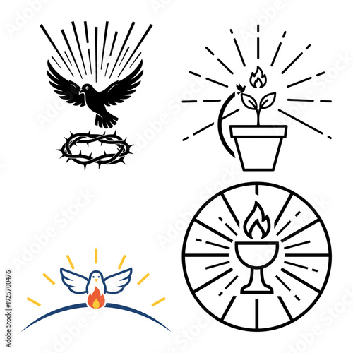 Pentecost Blessing Icon Bundle with Hands Fire Cross Shield and Holy Spirit Dove