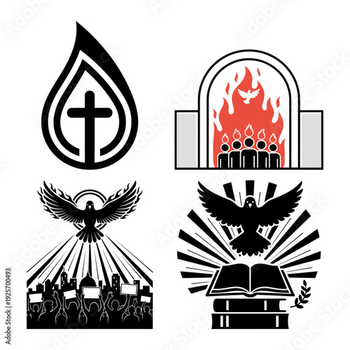 Pentecost Event Icon Bundle with Dove Radiance Calendar Flame and Community Crowd