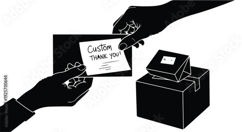 Custom thank you card being mailed from a mailbox