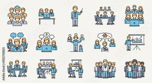 Collection of Business Meeting and Presentation Icons.