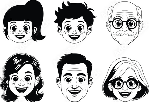 Diverse Family Avatar Character Head Illustrations
