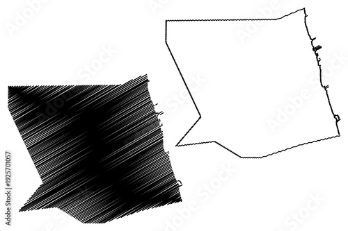 Mubarak Al-Kabeer Governorate (State of Kuwait, Governorates of Kuwait) map vector illustration, scribble sketch Mubarak Al Kabeer map