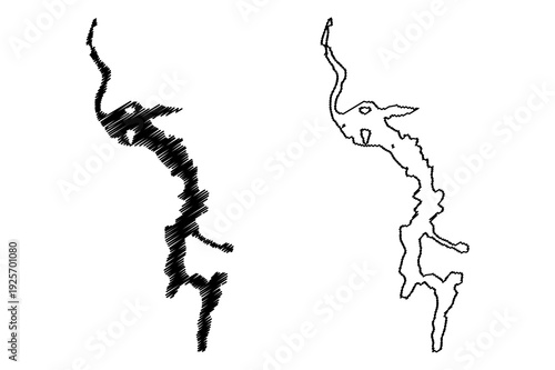 Lake Burigi (Africa, United Republic of Tanzania) map vector illustration, scribble sketch Lueor-lo-Urigi or White Lake of Urigi map