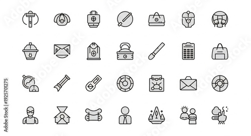 Collection of business and office icons in a grid layout.