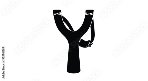 A black silhouette of a classic slingshot with a leather pouch silhouette