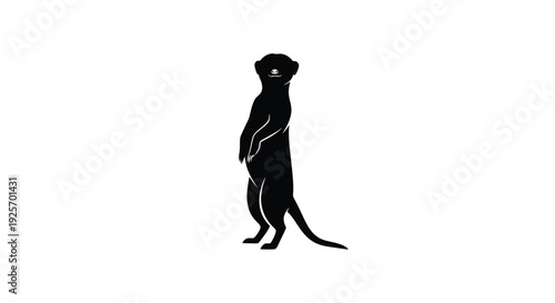 A striking black silhouette of a meerkat standing upright silhouette