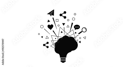 Creative ideas and innovation concept with light bulb and symbols