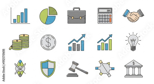 Collection of business and finance icons and symbols.
