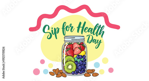 Healthy drink jar icon with fruit and nuts