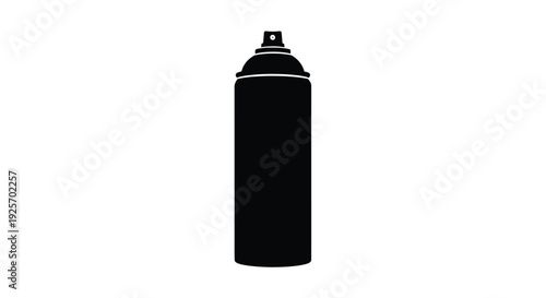 A black spray paint can is shown in a stark silhouette
