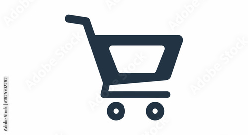 Shopping cart icon in dark blue, simple 2‑D design on neutral background, ready for e‑commerce use