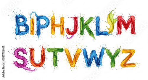 Colorful watercolor alphabet letters b to z on white background for design