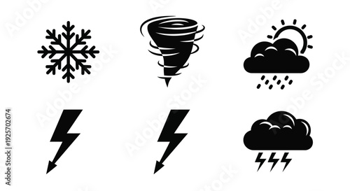 Weather icons depicting snow tornado sun rain lightning and clouds