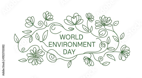 World Environment Day green line art floral vector graphic