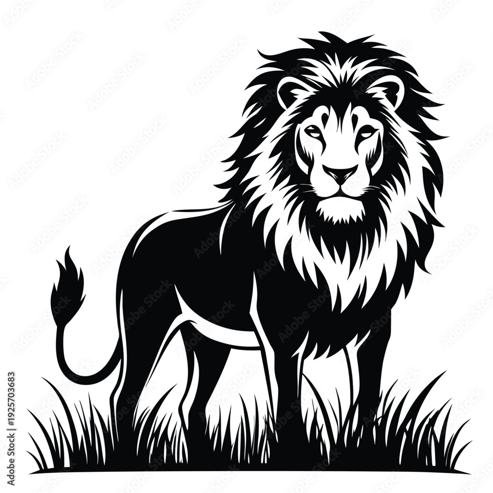 Fototapeta premium majestic lion silhouette line art vector illustration with a white background