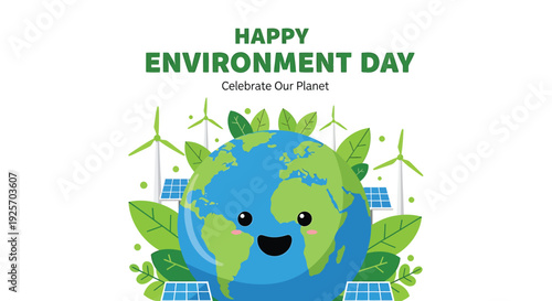 Environmental protection icon set, Happy Environment Day celebration. Created in colorful flat style with green and blue palette.