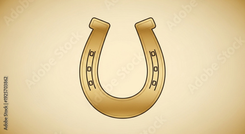 Golden horseshoe with nails on beige background symbolizing good luck and fortune
