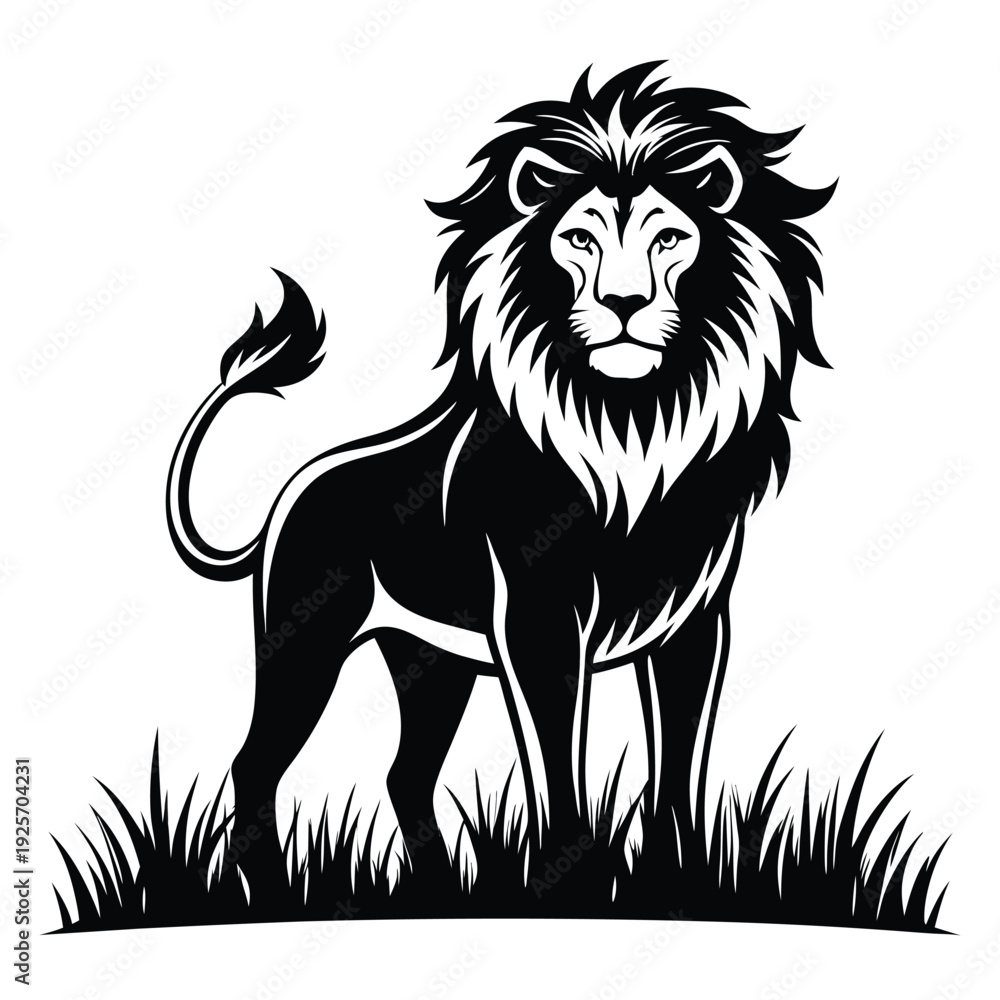 Fototapeta premium majestic lion silhouette line art vector illustration with a white background