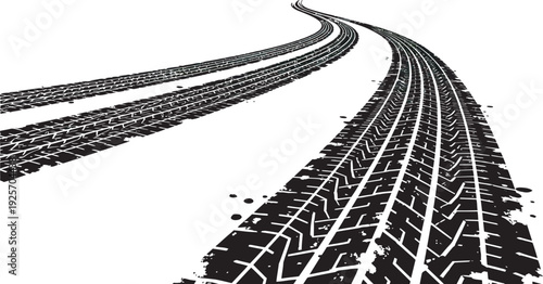 Tire Tracks on a White Background - A Graphic Representation of Vehicle Paths