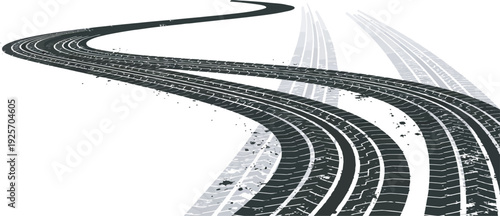 Tire tracks vector art, Abstract illustration of multiple curving tire tracks on a white background