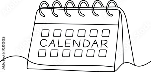  calendar line drawing, calendar continuous line drawing, one line art of calendar, memorable date, countdown, holiday, weekday and weekend, vector illustration  