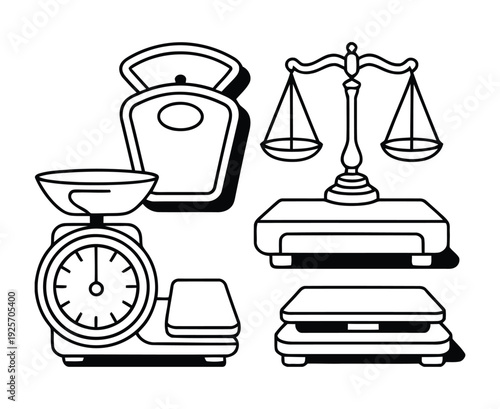 Vector of four different types of scales and balances for measurement