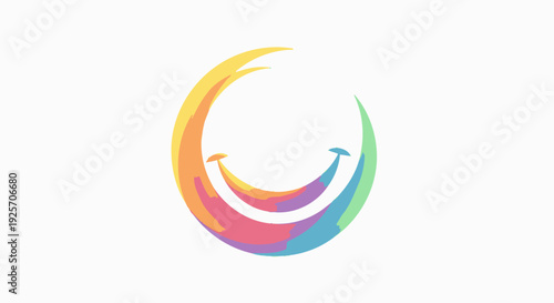 Abstract Colorful Smiley Face Arc with Upward Arrow on Isolated White Background