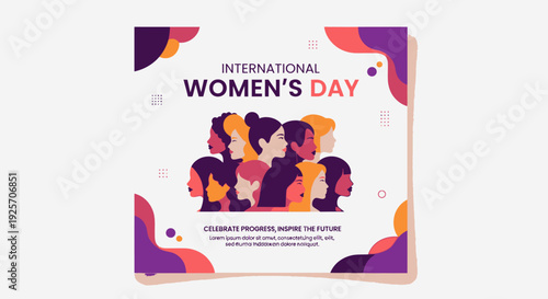 Dynamic International Women's Day poster with diverse women celebrating progress and inspiring the future.