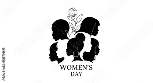 Diverse women's silhouettes with flowers for International Women's Day on an isolated white background.
