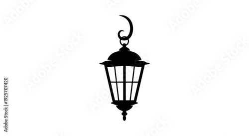 A black silhouette of a vintage hanging lantern with ornate detailing