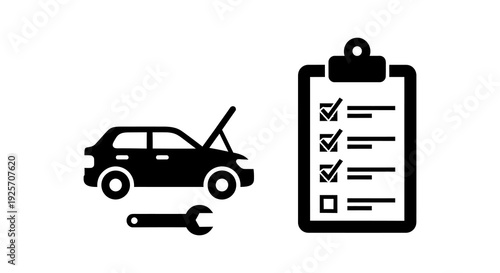 Car maintenance checklist icon featuring a vehicle with an open hood
