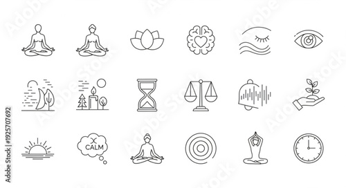Collection of Abstract Icons Representing Mindfulness and Well-being.