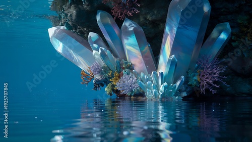 Mystical Underwater Crystal Formation | Vibrant Ocean Wonders with Coral & Light Reflections