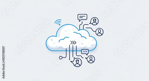 Cloud computing network connecting people and data.