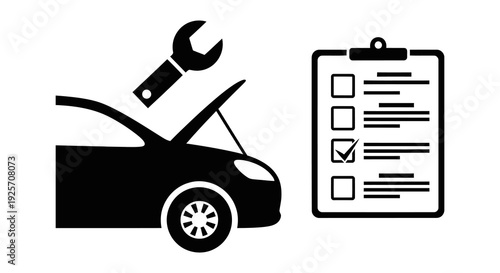 Car repair and maintenance icon featuring a wrench checklist and vehicle