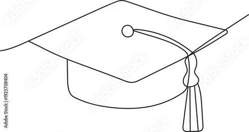 one line art graduation cap sketch, graduation cap one line illustration, hand drawn continuous sketch of student hat on white background 