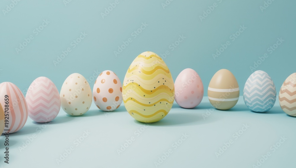 Fototapeta premium Colorful easter eggs in various patterns on pastel background colorful eggs decorated eggs