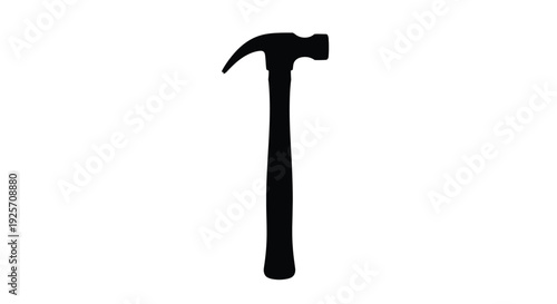 A stark black silhouette of a common claw hammer