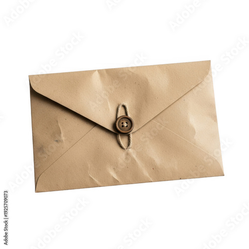 A vintage envelope with a wax seal on a plain white background.